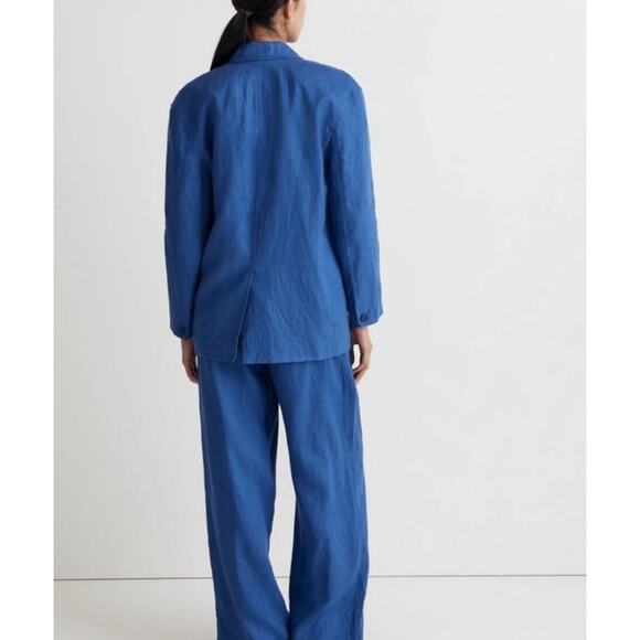 Madewell Double Breasted Crossover Blazer in 100% Linen in Bluestone Small - Picture 8 of 9